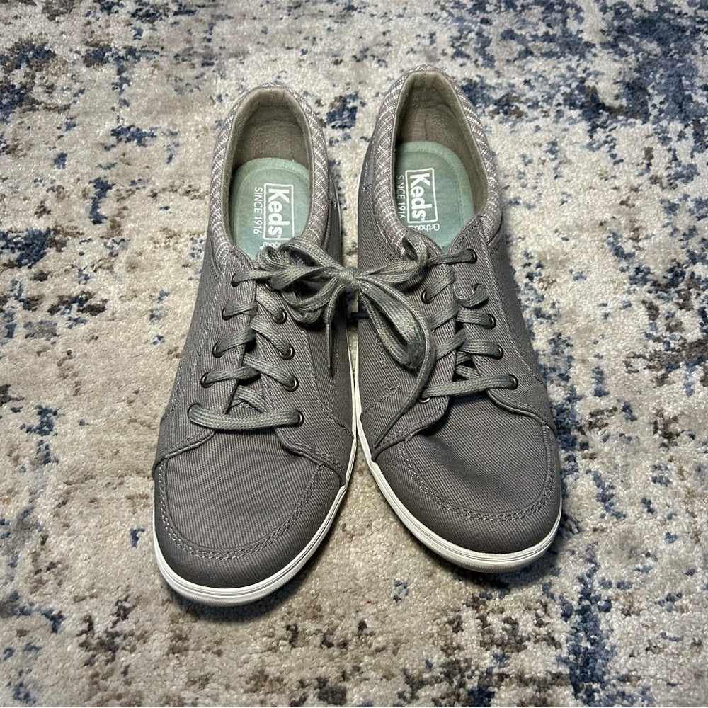 Keds Gray Center II Cotton Slub Lace-Up Sneakers Size 8